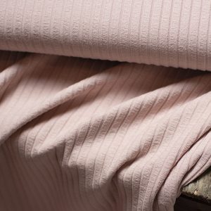 Bred ribbad jersey (trikå) enfärgad metervara – Dusty pink – OEKO-TEX certifierad