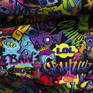 College, Oeko-tex certifierad french terry – Graffiti – Flerfärgad