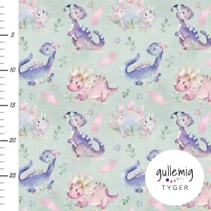 Jersey (trikå) – Pastelliga dinosaurier – Mintgrön (GOTS)