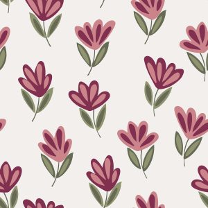 Jersey (trikå) – Rosa blommor och blad – Offwhite
