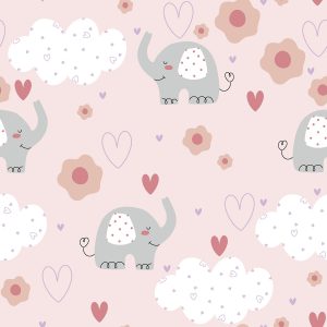 Jersey (trikå) – Sockersöta elefanter och hjärtan – Rosa