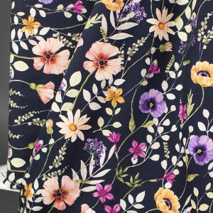 Jersey (trikå) – Blommor och blad – Mörkblå