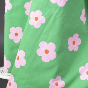 Jersey (trikå) – Rosa blommor – Grön