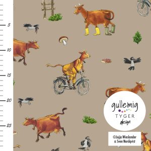 Jersey (trikå) – Ut på tur med Mamma Mu & Kråkan – Taupe (GOTS, LICENSTYG)