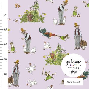 Jersey (trikå) – Pettson & Findus Kackel i hönsgården – Ljus lavendel (Licenstyg)