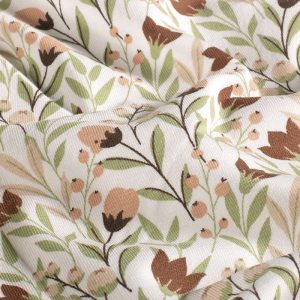 Jersey (trikå) – Små blommor och blad – Offwhite