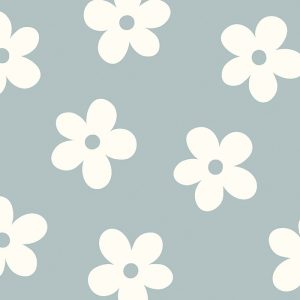 Jersey (trikå) – Vita blommor – Dov blå