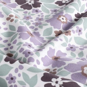 Jersey (trikå) – Lila och turkosa blommor – Offwhite