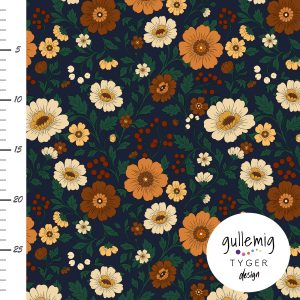 Jersey (trikå) – Blommor och bär – Mörkblå (GOTS)