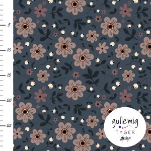 Jersey (trikå) – Blommor och bär – Fjällblå (GOTS)