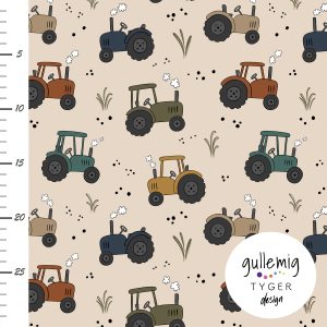 Jersey (trikå) – Traktorer – Beige (GOTS)